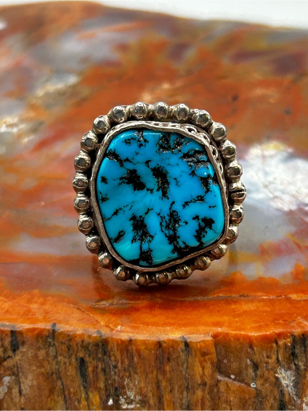 Southwest Sterling Silver Blue Turquoise Ring - Size 10 - Picture 2 of 7